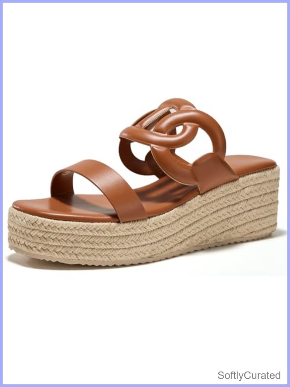 Faux Leather Wedge Espadrille Platform Sandals Memory Foam Slip On Open Toe